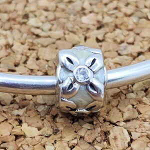 Sterling Silver Spring Bouquet Clear Cz Charm Bead for Pandora Bracelets